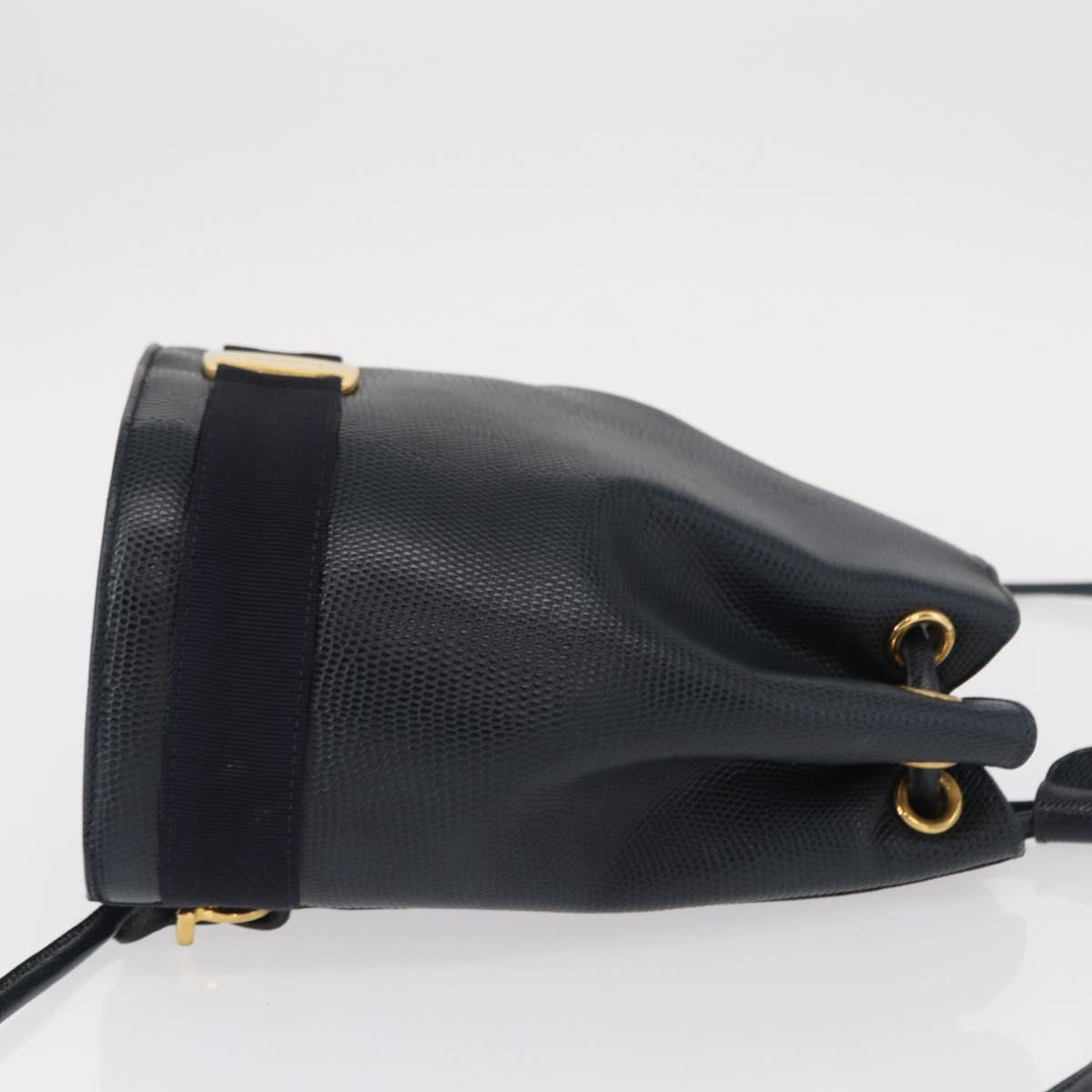 Salvatore Ferragamo Vala Backpack Leather Navy Gold Auth 154339