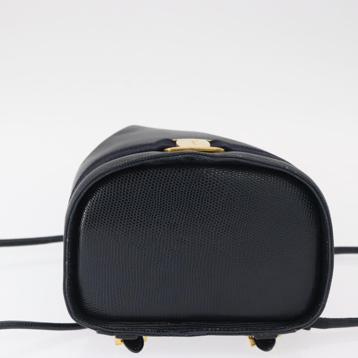 Salvatore Ferragamo Vala Backpack Leather Navy Gold Auth 154339