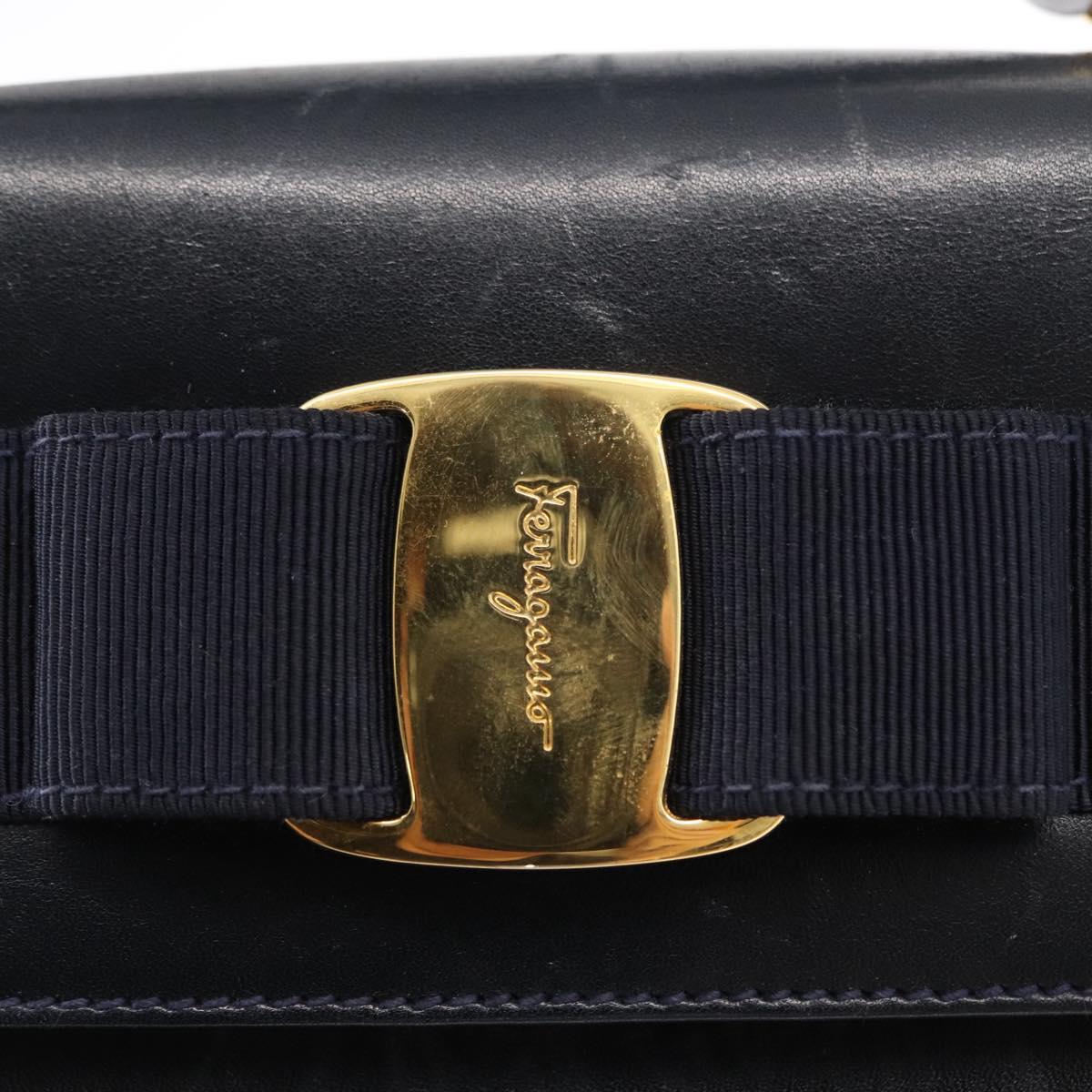 Salvatore Ferragamo Vala Hand Bag Leather 2way Navy Gold Auth 154340