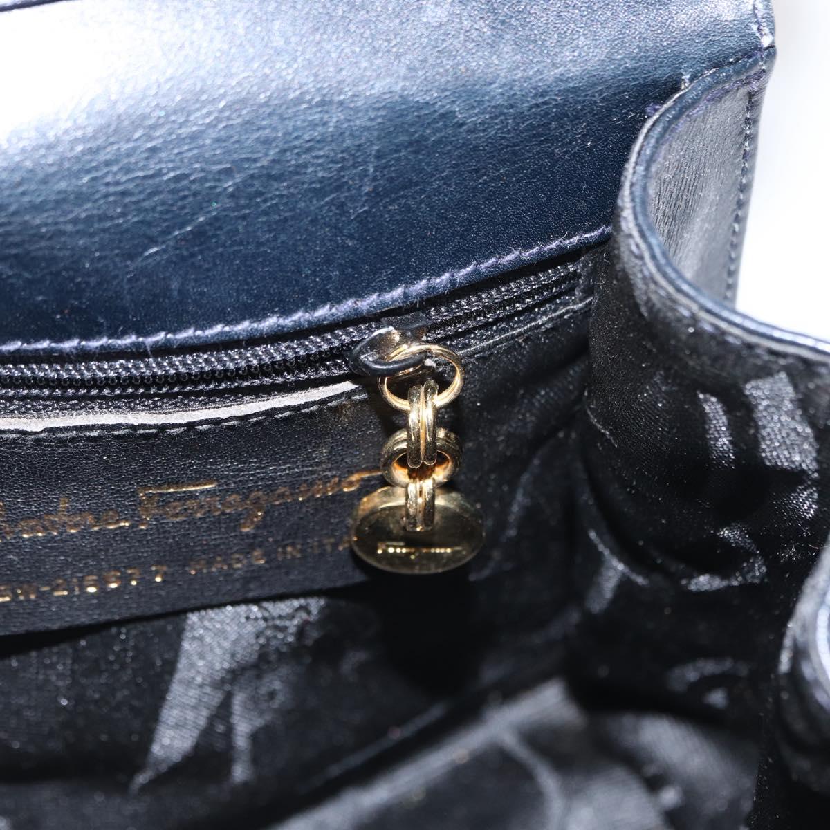 Salvatore Ferragamo Vala Hand Bag Leather 2way Navy Gold Auth 154340