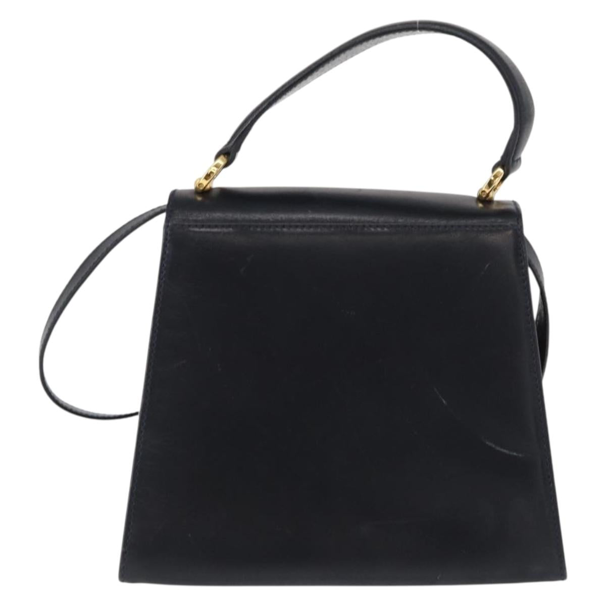 Salvatore Ferragamo Vala Hand Bag Leather 2way Navy Gold Auth 154340