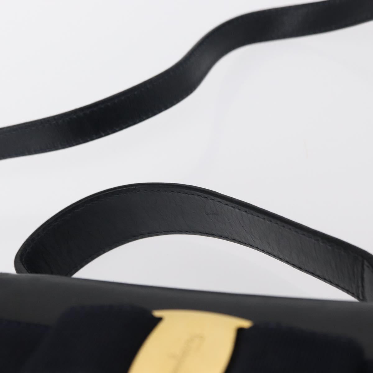 Salvatore Ferragamo Vala Hand Bag Leather 2way Navy Gold Auth 154340