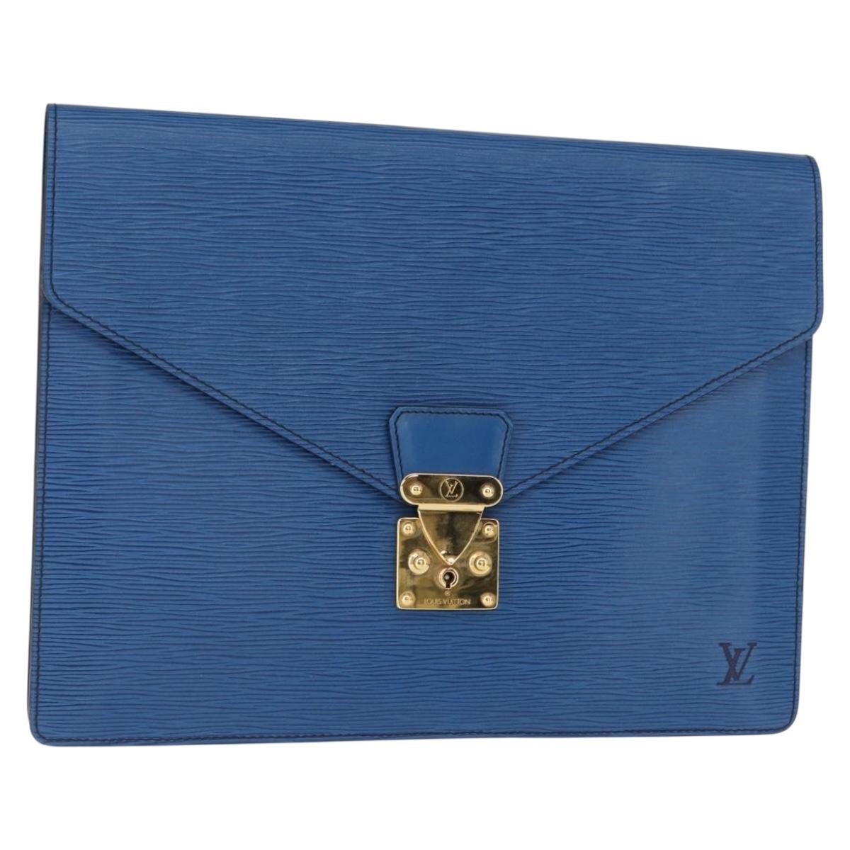 LOUIS VUITTON Epi Porte Documents Senatur Clutch Bag Blue M54455 LV Auth 154359