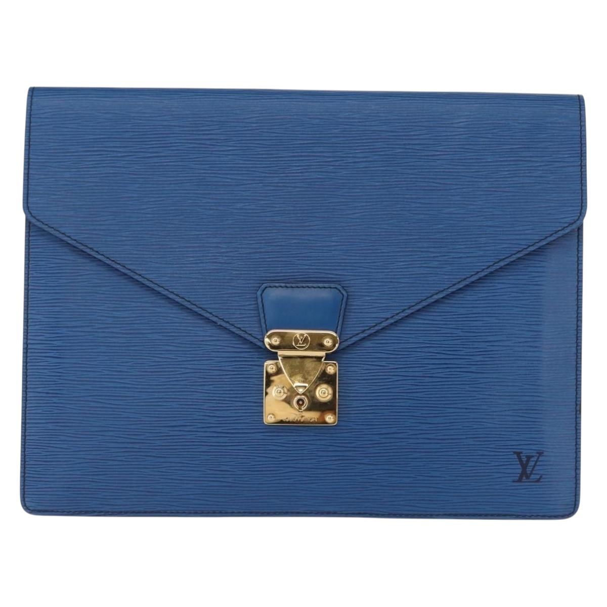 LOUIS VUITTON Epi Porte Documents Senatur Clutch Bag Blue M54455 LV Auth 154359