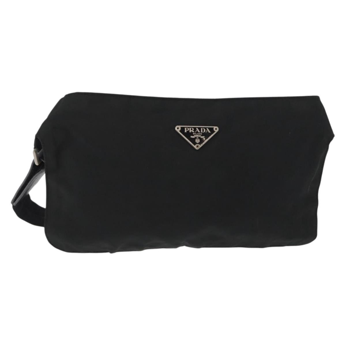 PRADA Waist bag Nylon Black Silver Auth 154367
