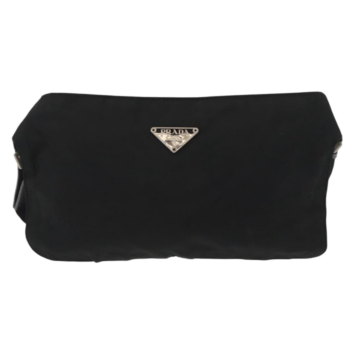 PRADA Waist bag Nylon Black Silver Auth 154367