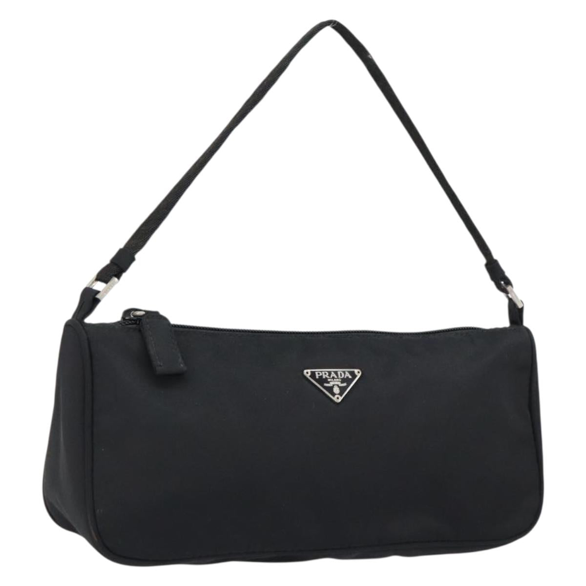 PRADA Accessory Pouch Nylon Black Silver Auth 154368