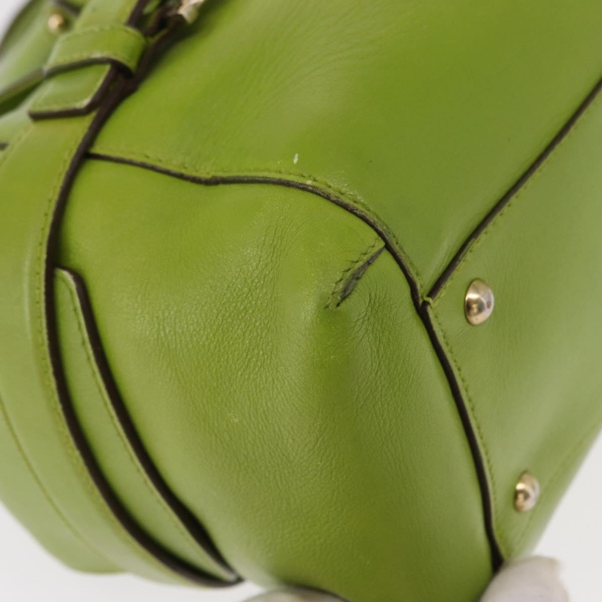 Salvatore Ferragamo Gancini Hand Bag Leather Green Gold Auth 154371