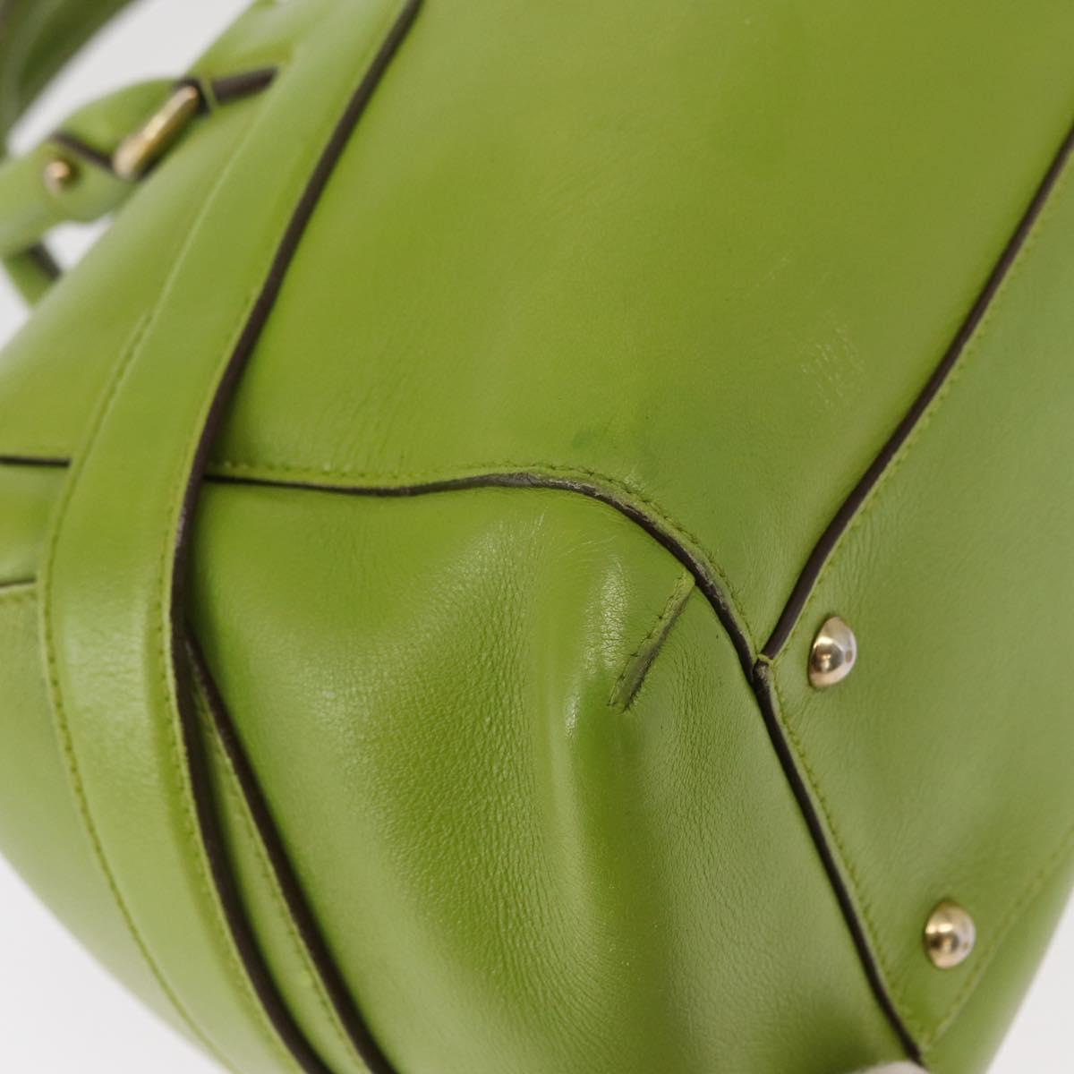 Salvatore Ferragamo Gancini Hand Bag Leather Green Gold Auth 154371