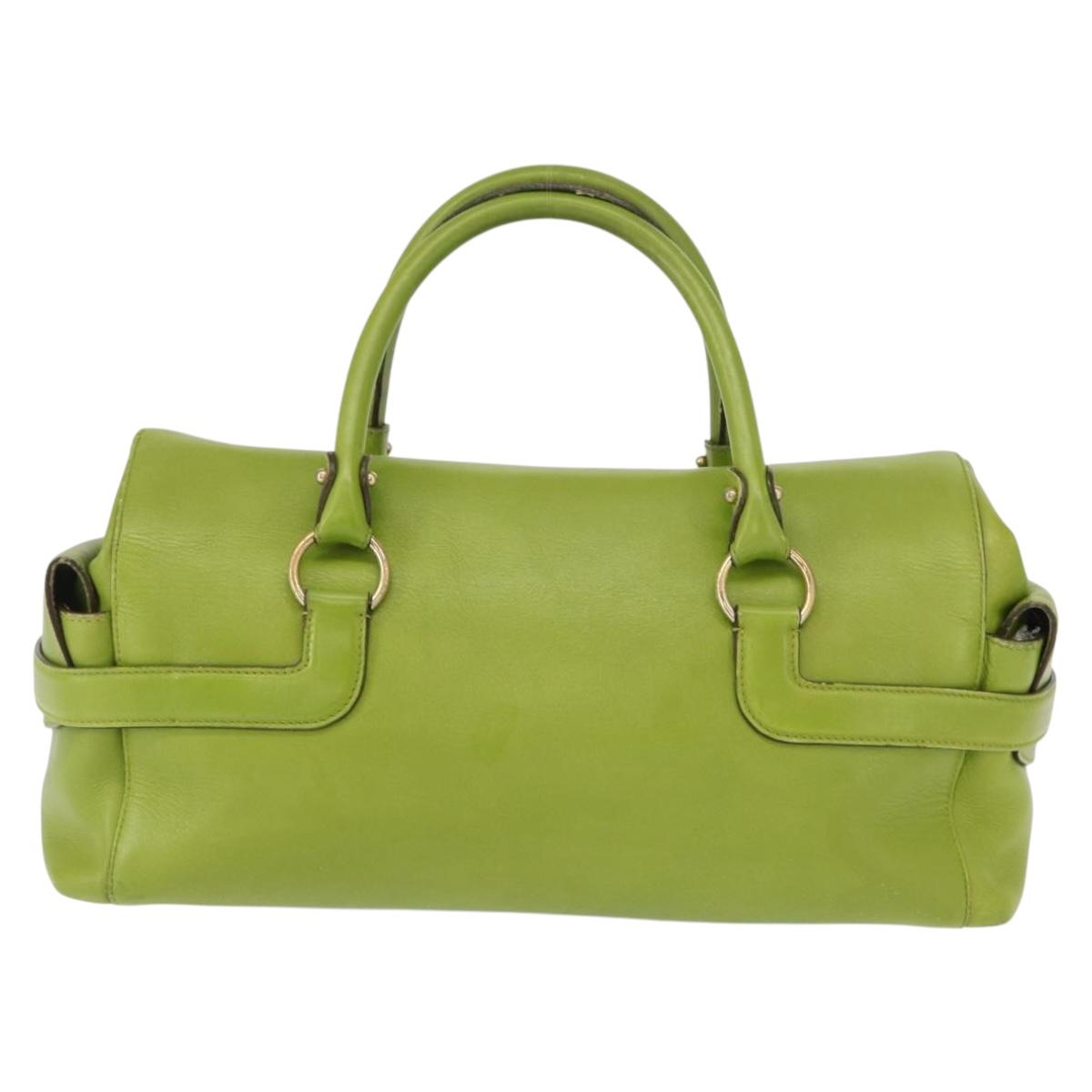 Salvatore Ferragamo Gancini Hand Bag Leather Green Gold Auth 154371