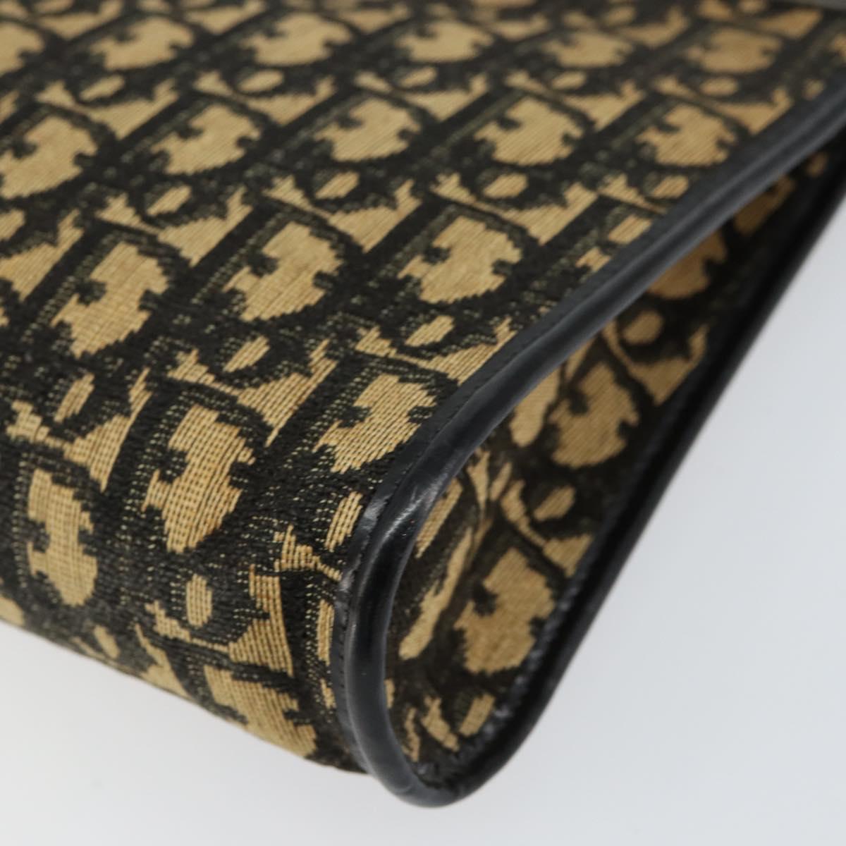 Christian Dior Trotter Canvas Shoulder Bag Navy Gold Auth 154374