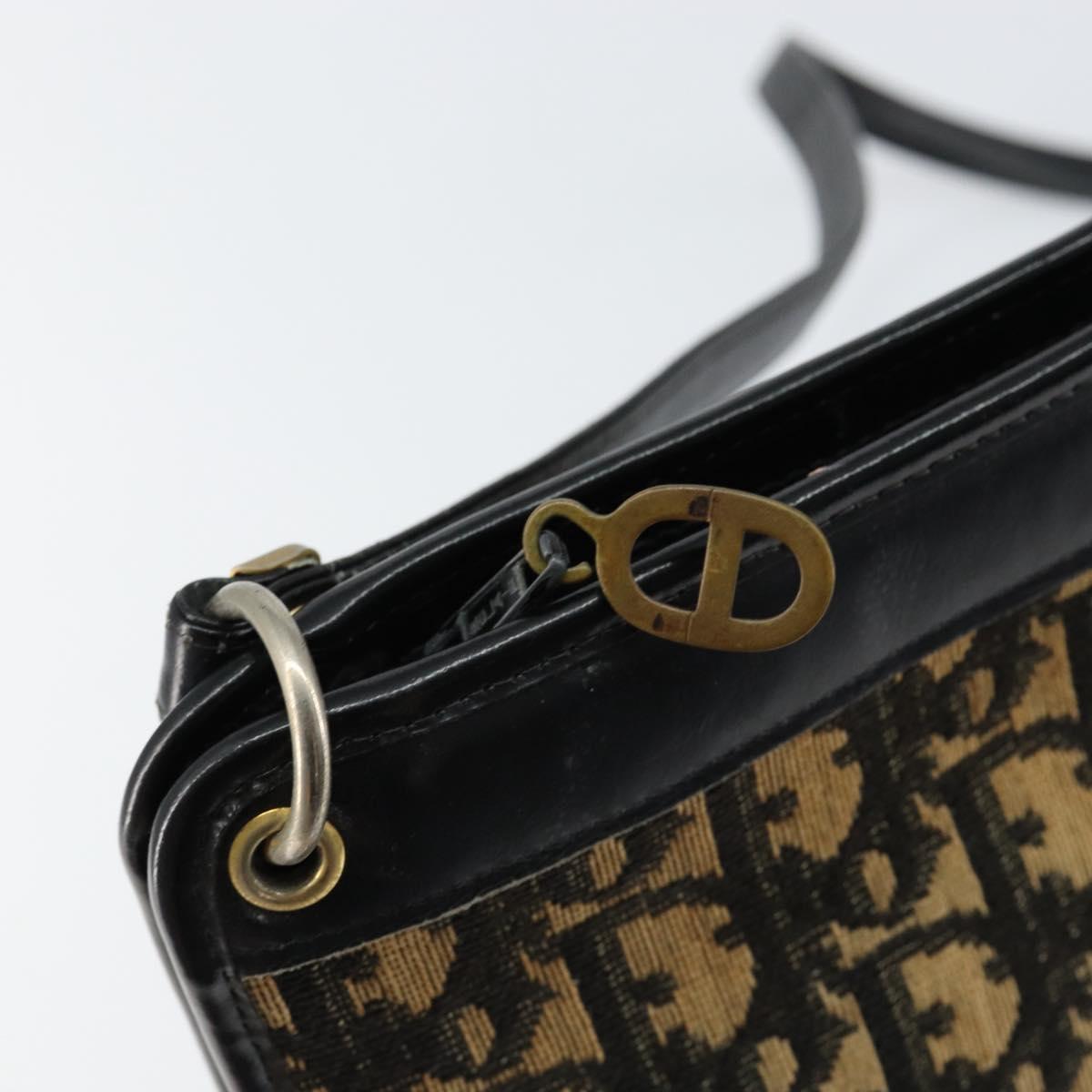 Christian Dior Trotter Canvas Shoulder Bag Navy Gold Auth 154374