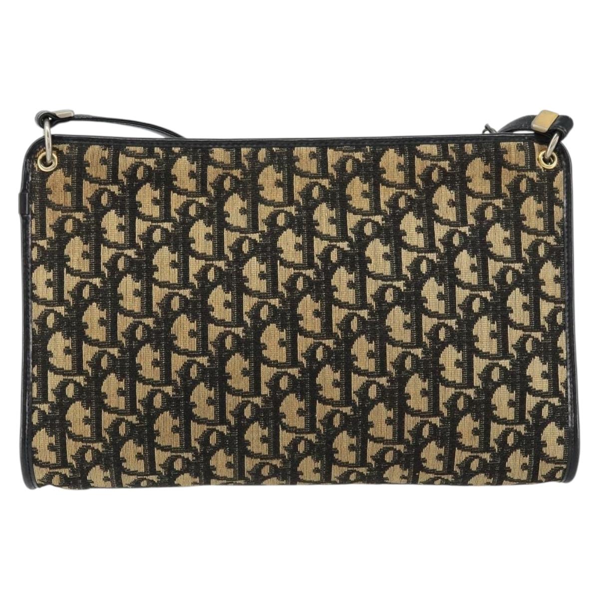 Christian Dior Trotter Canvas Shoulder Bag Navy Gold Auth 154374