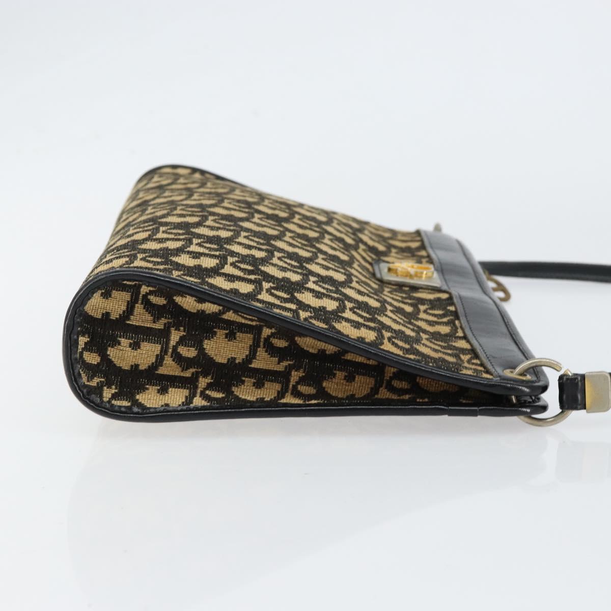 Christian Dior Trotter Canvas Shoulder Bag Navy Gold Auth 154374