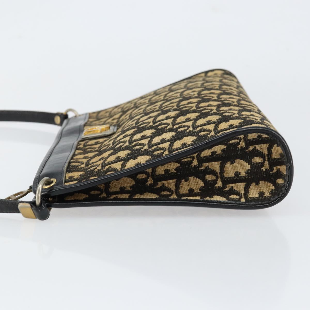 Christian Dior Trotter Canvas Shoulder Bag Navy Gold Auth 154374