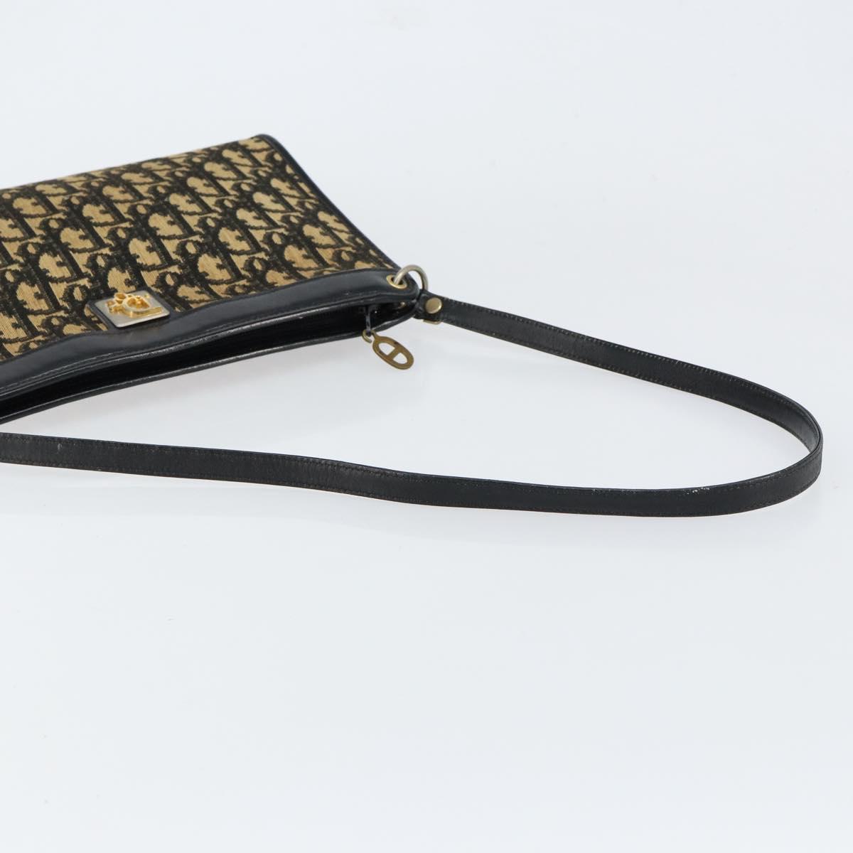 Christian Dior Trotter Canvas Shoulder Bag Navy Gold Auth 154374