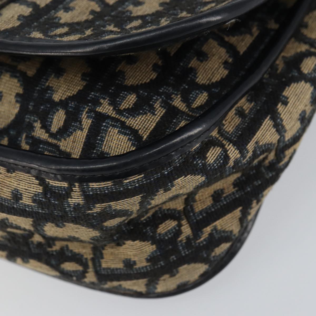 Christian Dior Trotter Canvas Shoulder Bag Navy Gold Auth 154375