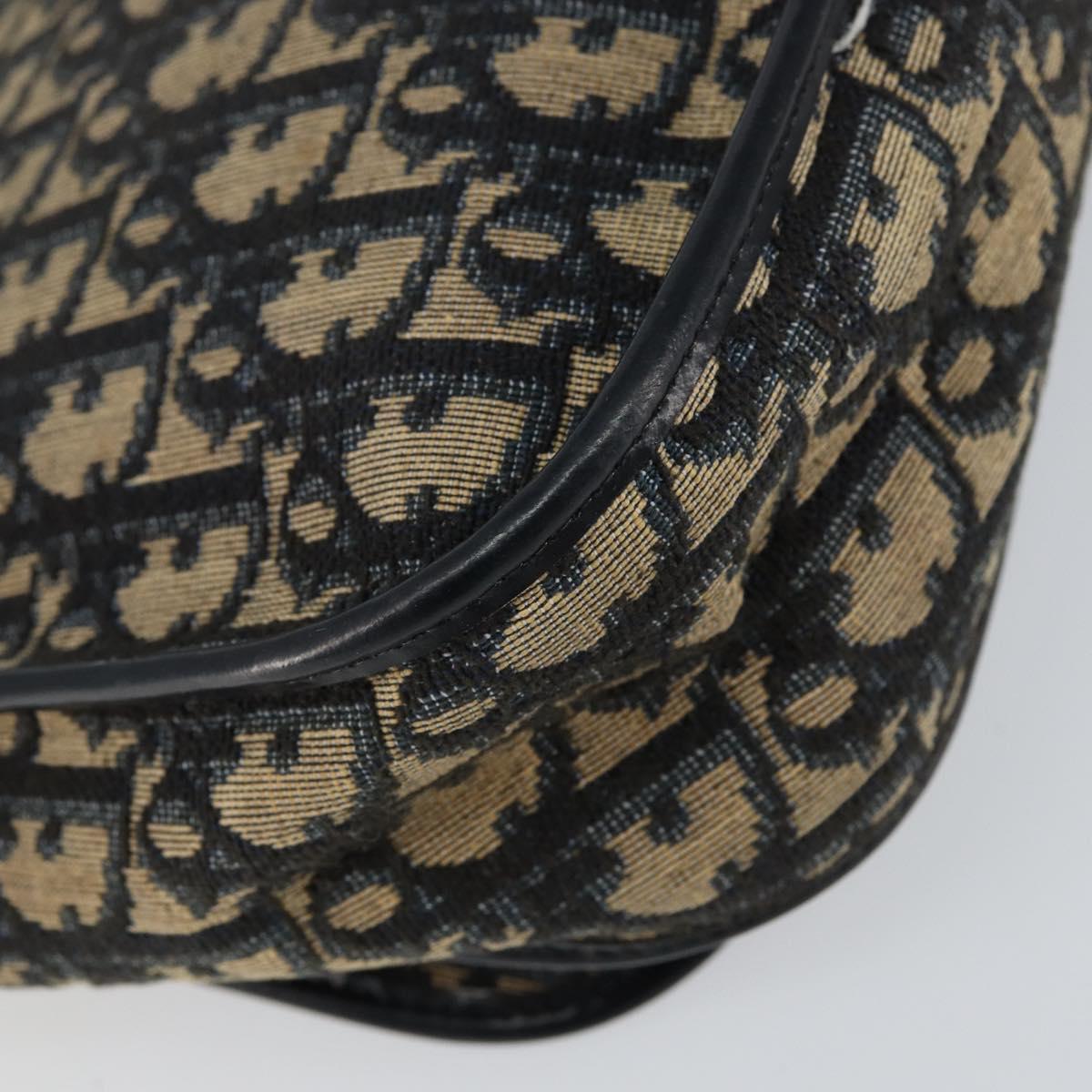 Christian Dior Trotter Canvas Shoulder Bag Navy Gold Auth 154375