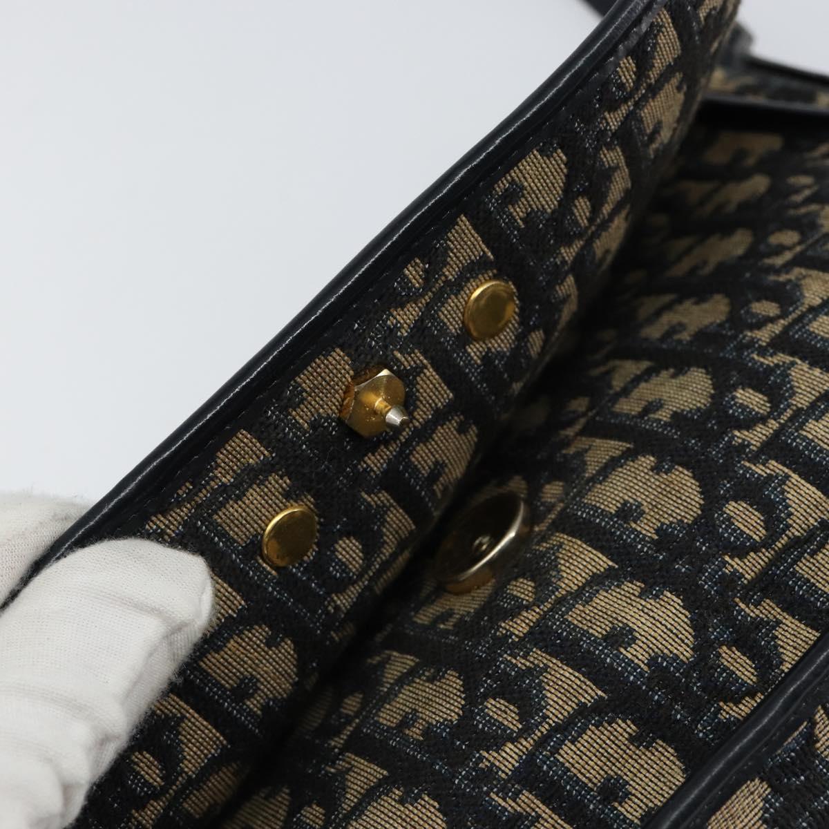 Christian Dior Trotter Canvas Shoulder Bag Navy Gold Auth 154375