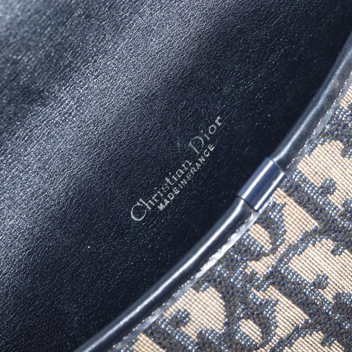 Christian Dior Trotter Canvas Shoulder Bag Navy Gold Auth 154375