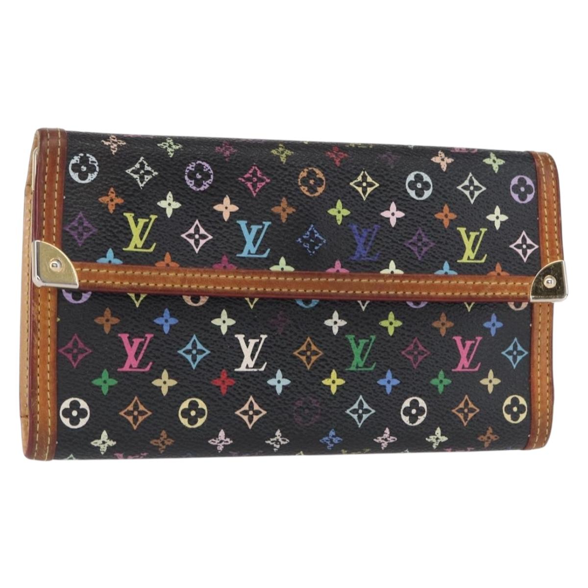 LOUIS VUITTON Monogram Multicolor Porte Tresor Wallet Black M92658 Auth 154380