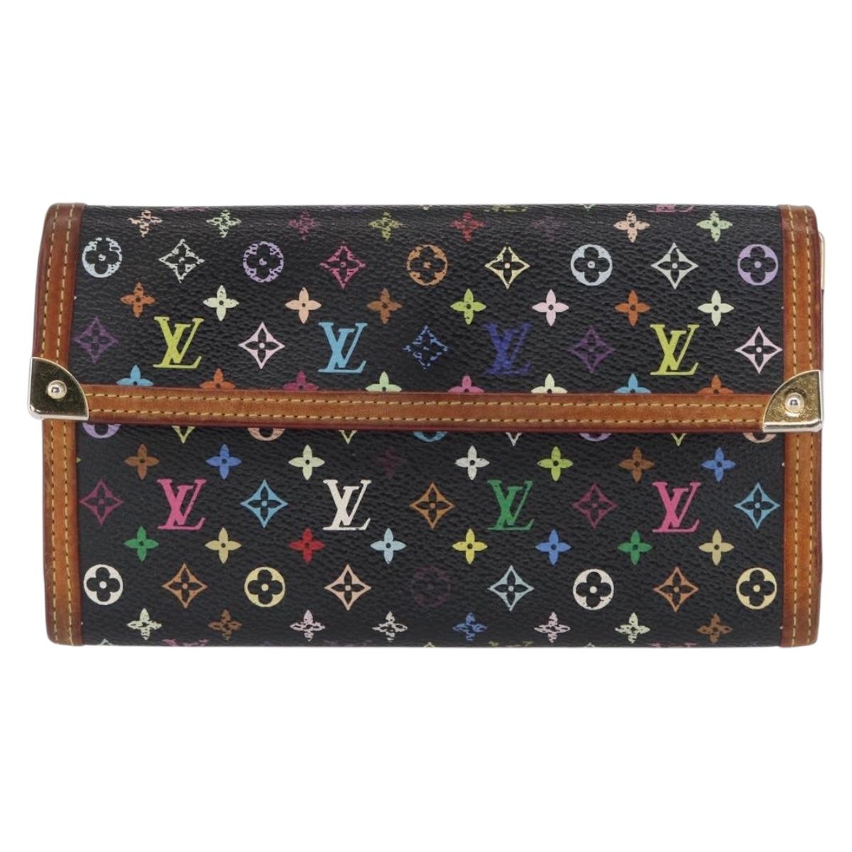 LOUIS VUITTON Monogram Multicolor Porte Tresor Wallet Black M92658 Auth 154380