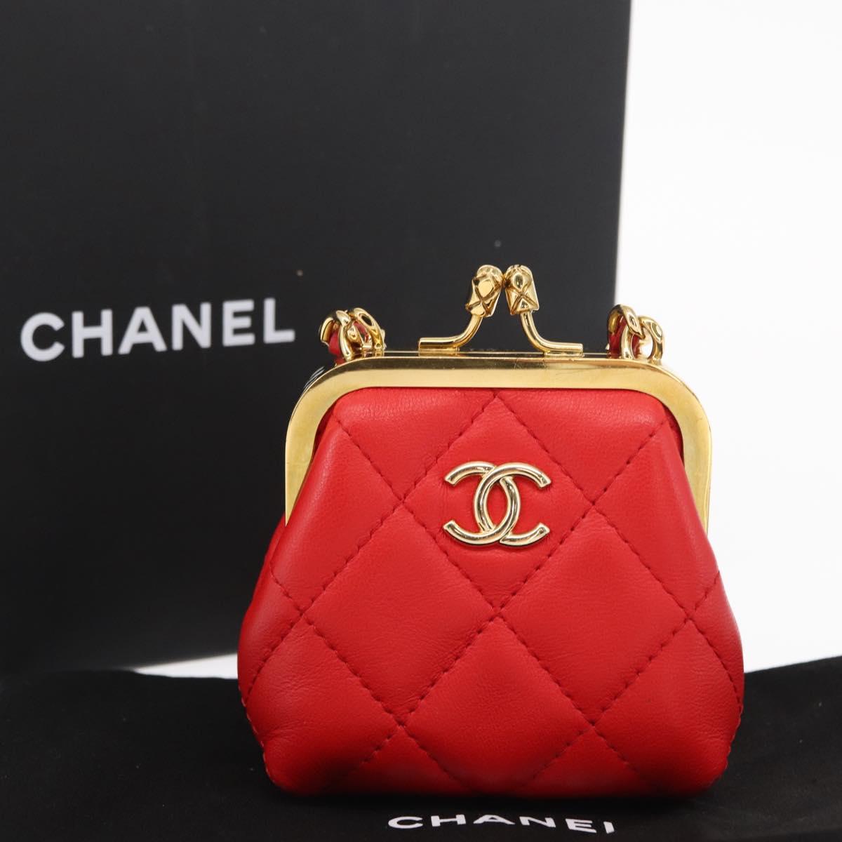 CHANEL Matelasse Chain Shoulder Pouch Bag Lamb Skin Red Gold CC Auth 154389SAM
