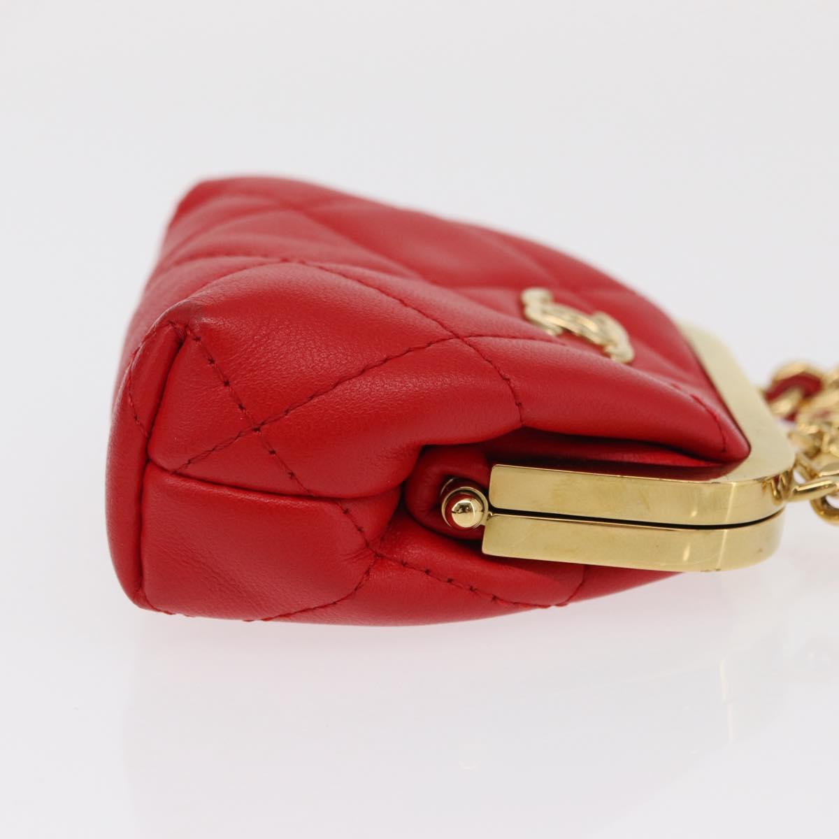 CHANEL Matelasse Chain Shoulder Pouch Bag Lamb Skin Red Gold CC Auth 154389SAM