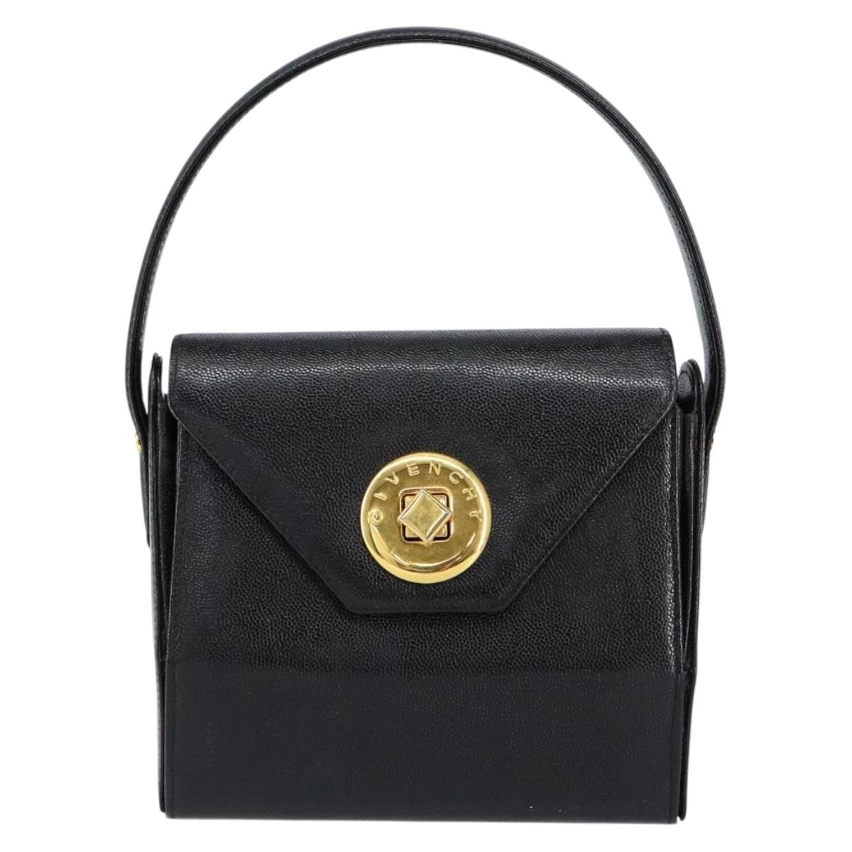 GIVENCHY Hand Bag Leather Black Gold Auth 154410