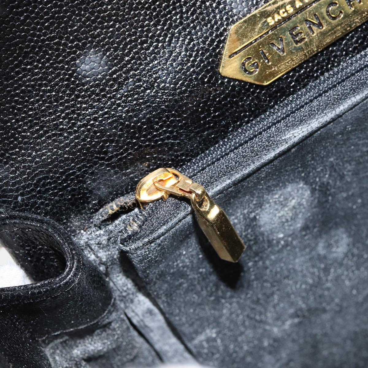 GIVENCHY Hand Bag Leather Black Gold Auth 154410