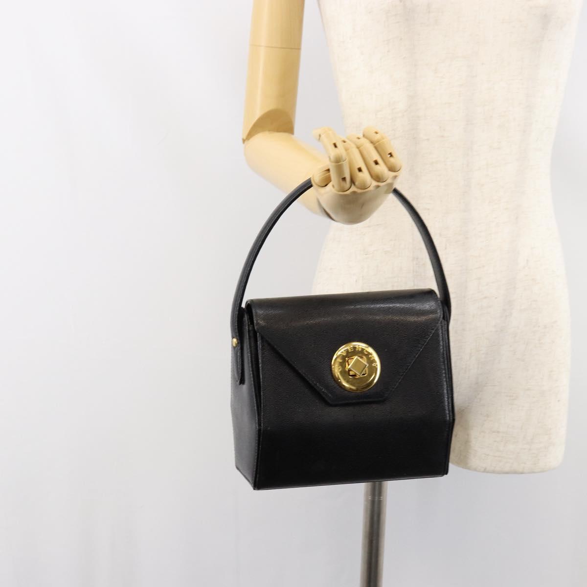 GIVENCHY Hand Bag Leather Black Gold Auth 154410