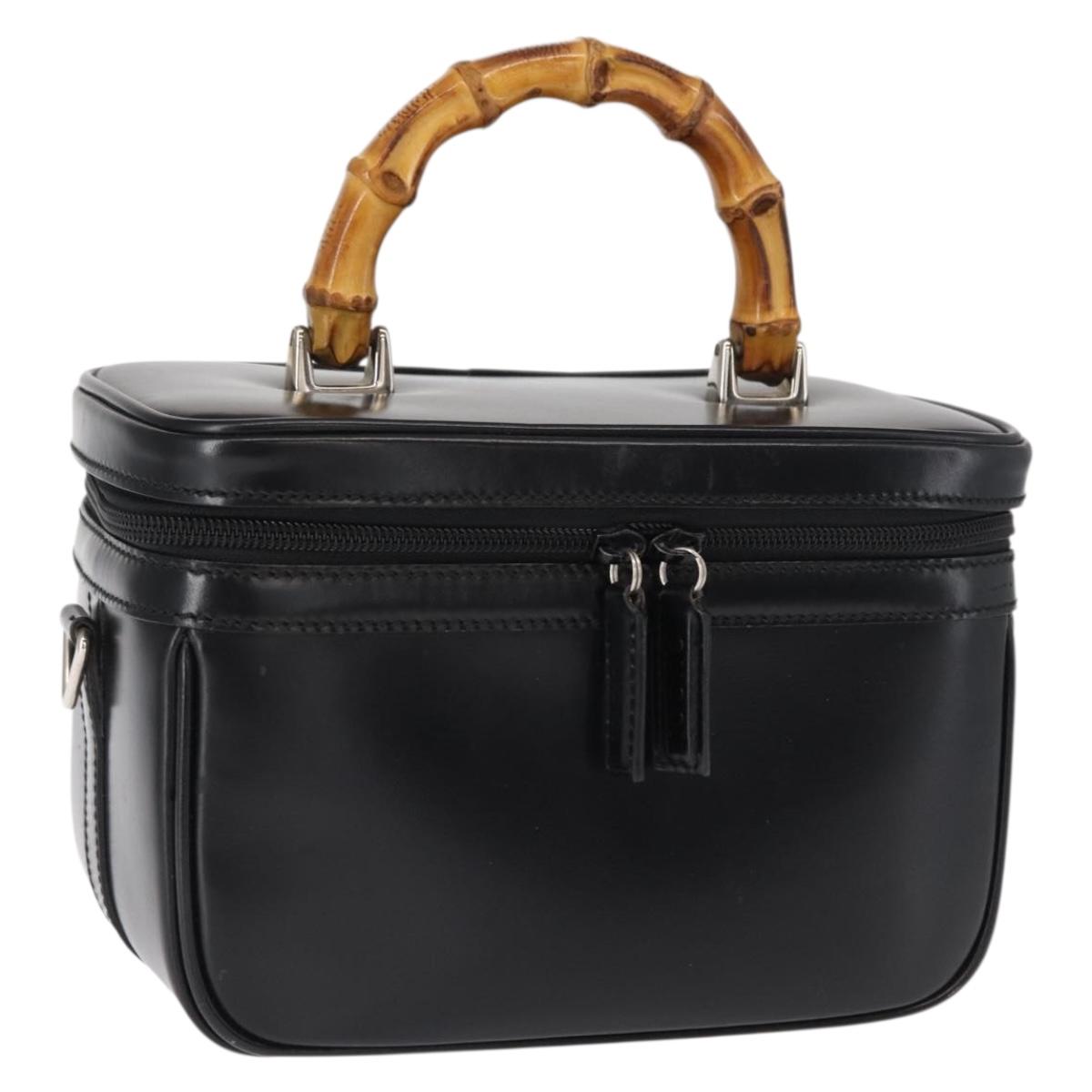 GUCCI Vanity Bamboo Hand Bag Nylon Black Silver 013 2122 2490 Auth 154411