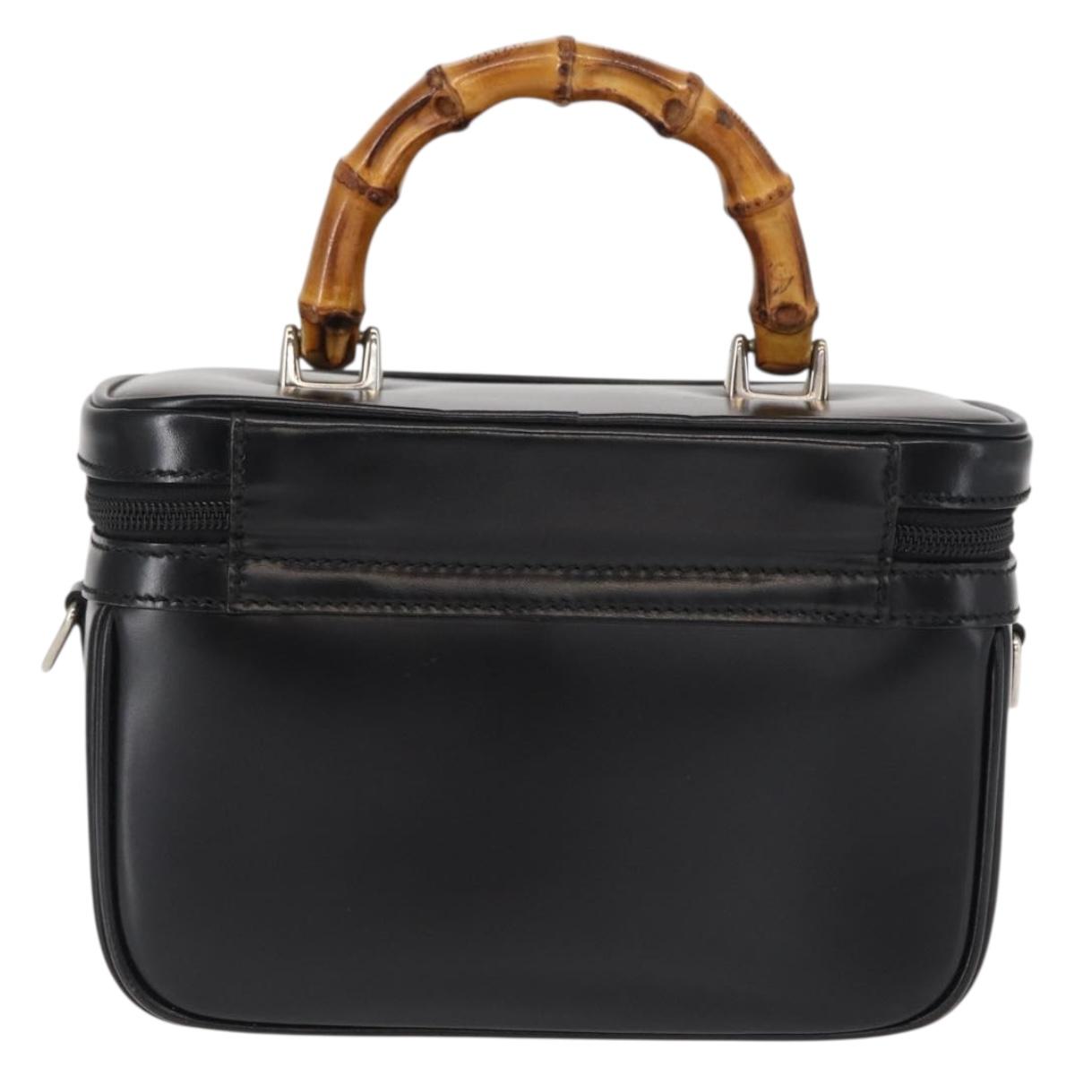 GUCCI Vanity Bamboo Hand Bag Nylon Black Silver 013 2122 2490 Auth 154411