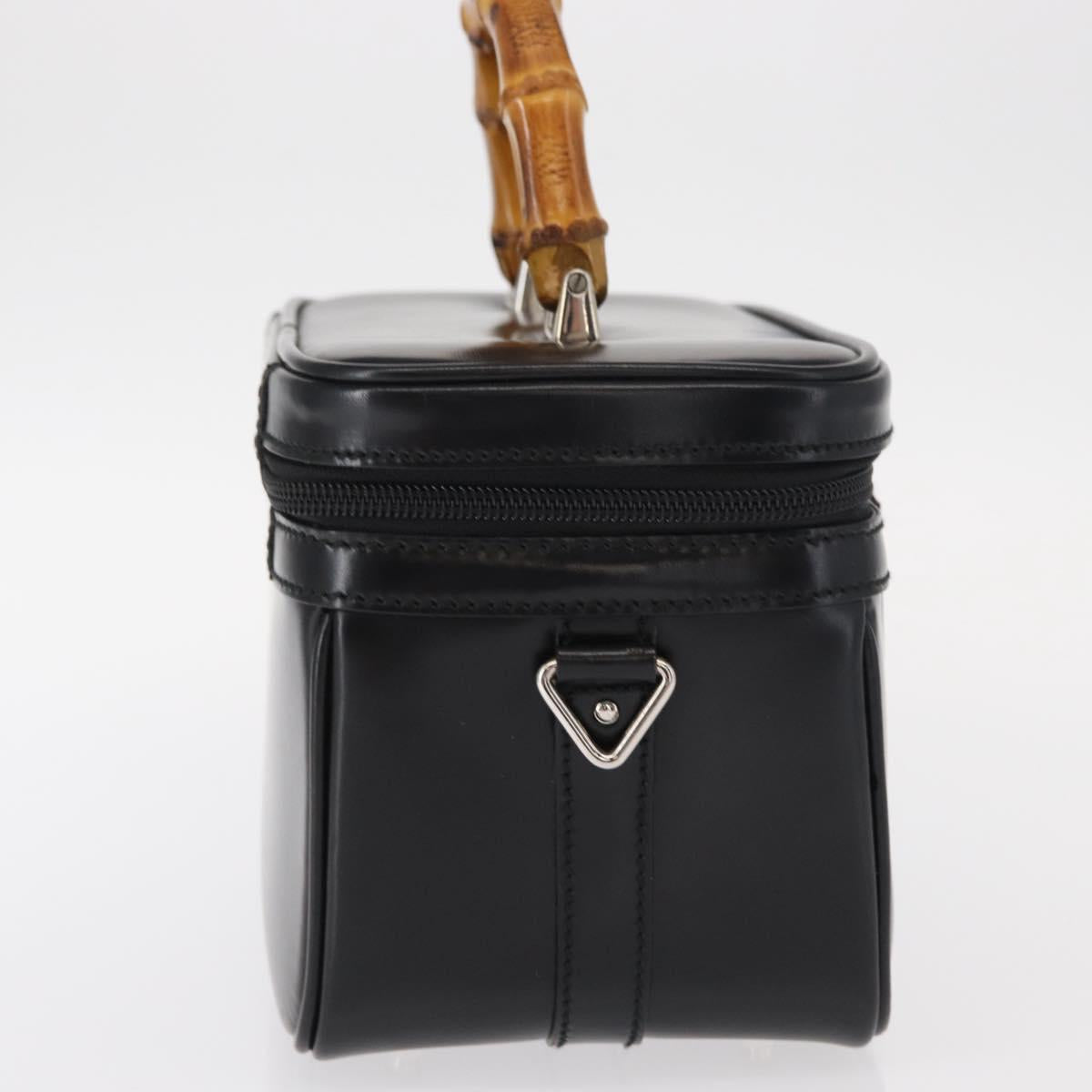 GUCCI Vanity Bamboo Hand Bag Nylon Black Silver 013 2122 2490 Auth 154411