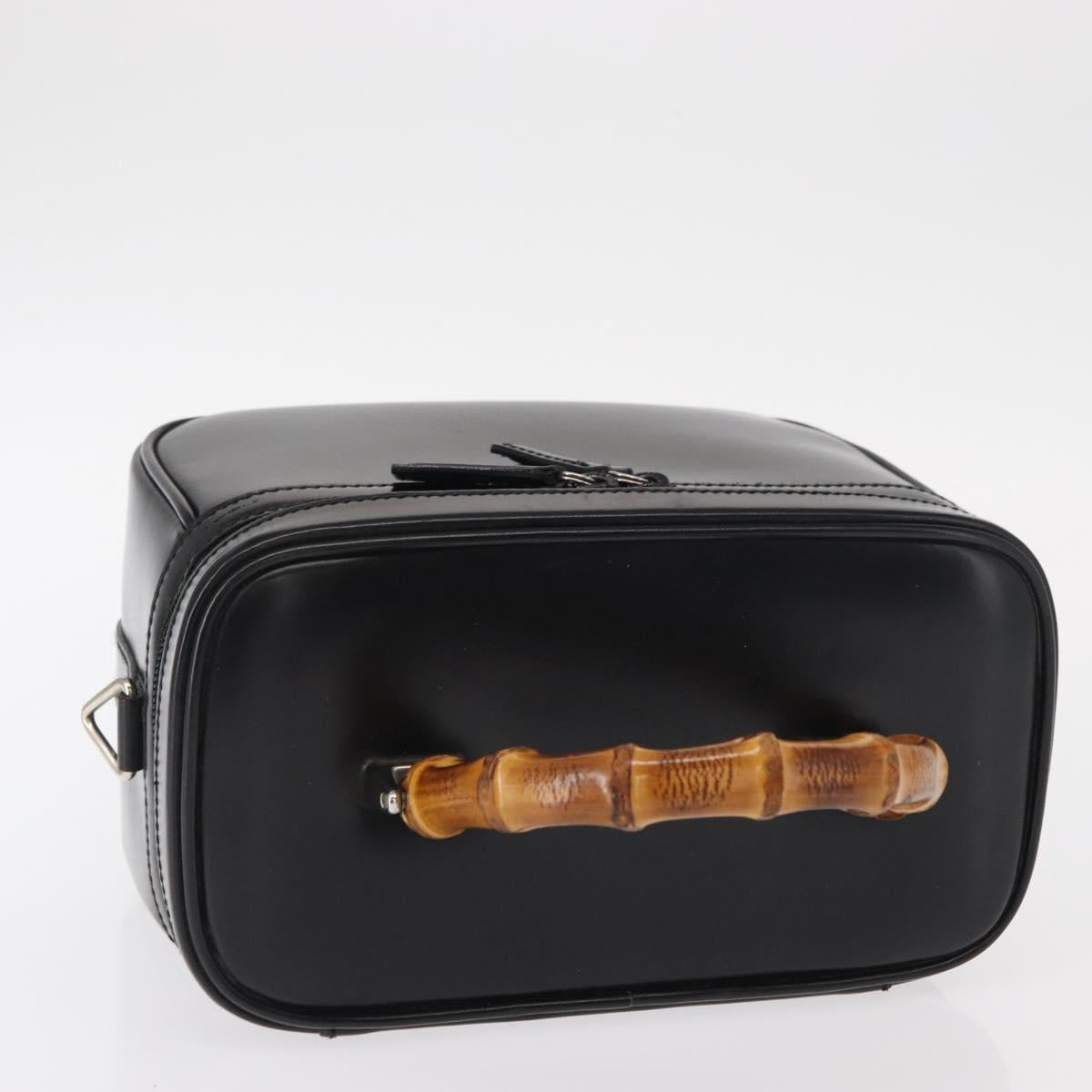 GUCCI Vanity Bamboo Hand Bag Nylon Black Silver 013 2122 2490 Auth 154411