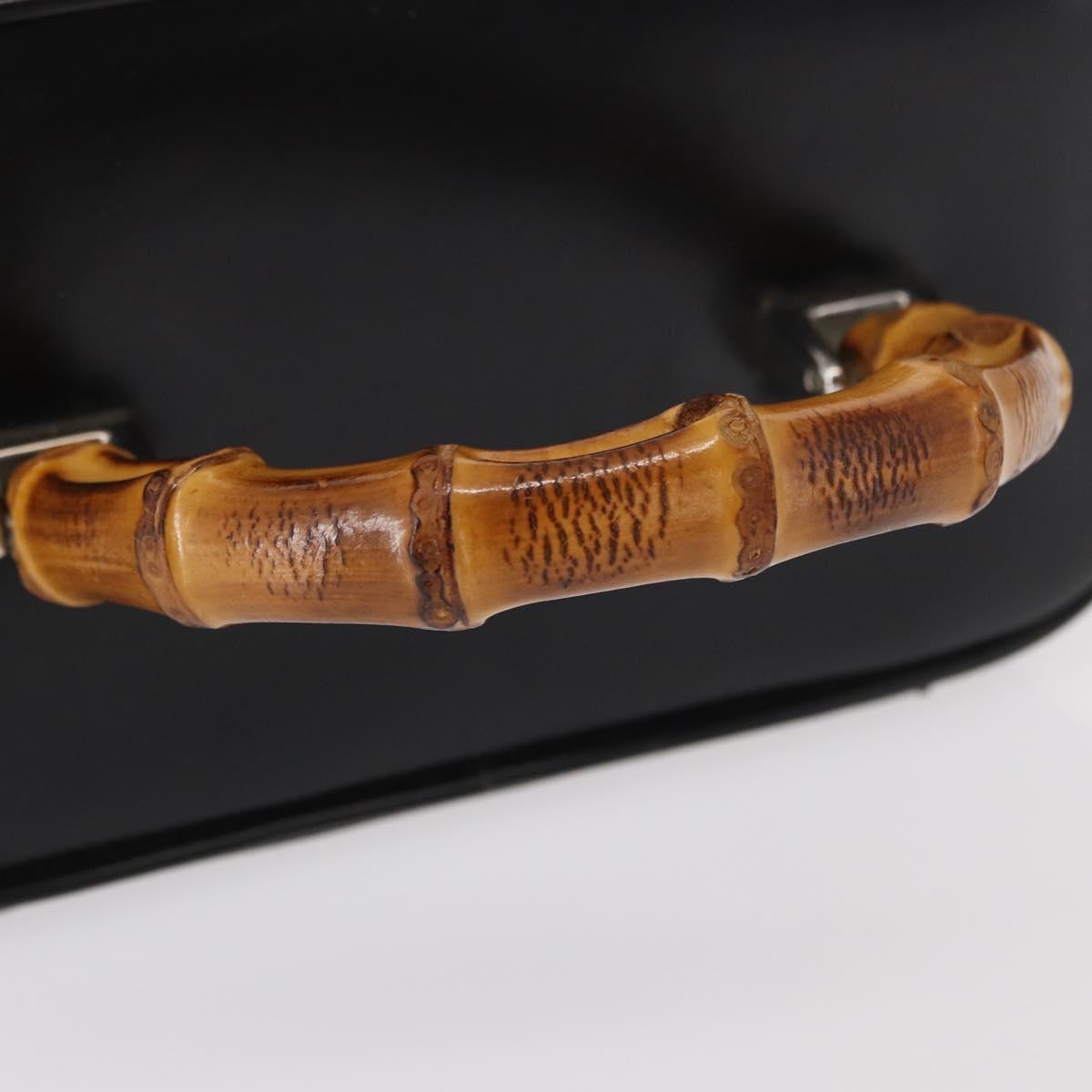 GUCCI Vanity Bamboo Hand Bag Nylon Black Silver 013 2122 2490 Auth 154411