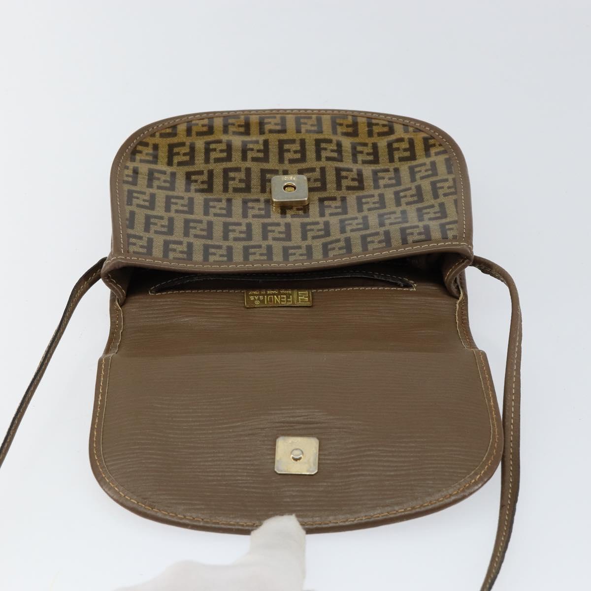 FENDI Zucchino Canvas Shoulder Bag Enamel Beige Brown Auth 154412