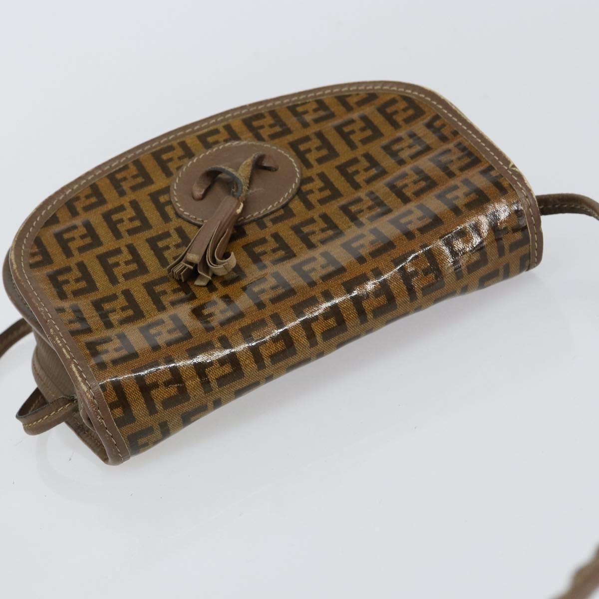 FENDI Zucchino Canvas Shoulder Bag Enamel Beige Brown Auth 154412