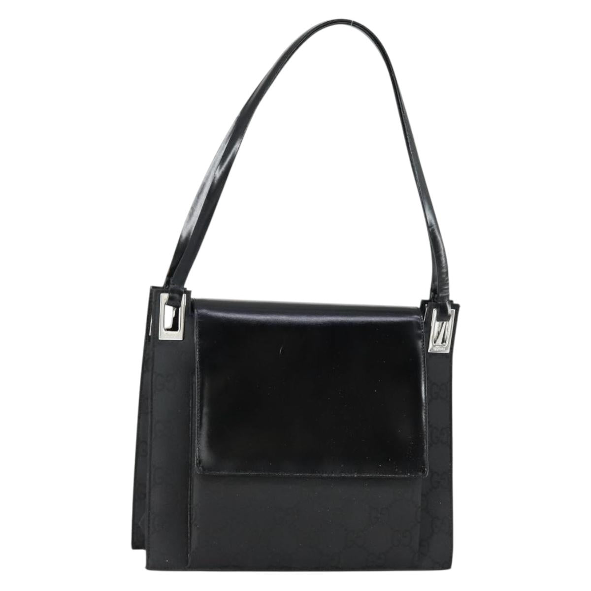 GUCCI GG Canvas Shoulder Bag Nylon Black Silver 001 3132 Auth 154414