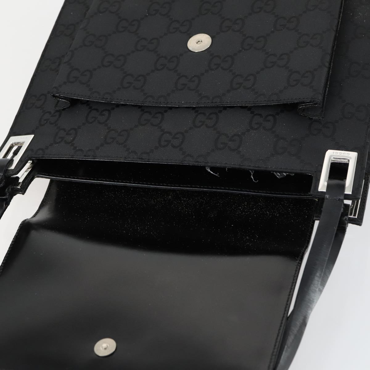 GUCCI GG Canvas Shoulder Bag Nylon Black Silver 001 3132 Auth 154414
