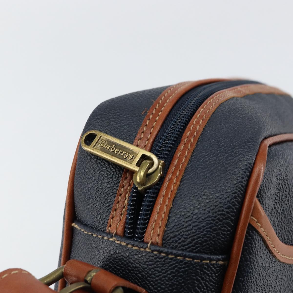 Burberrys Shoulder Bag Leather PVC Navy Gold Auth 154415