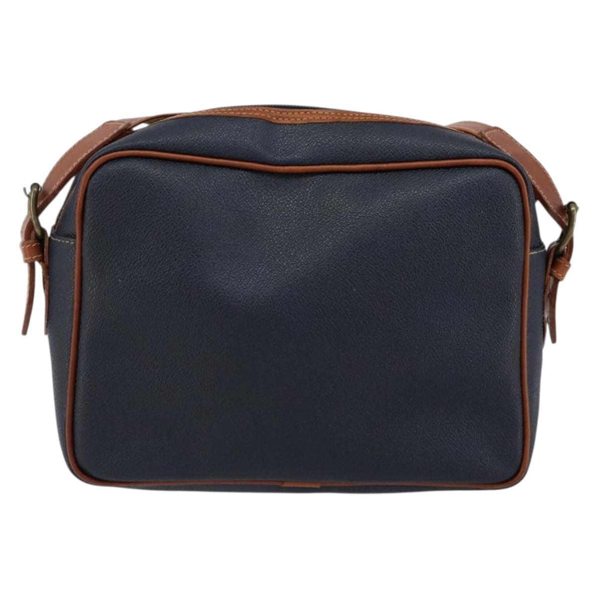 Burberrys Shoulder Bag Leather PVC Navy Gold Auth 154415