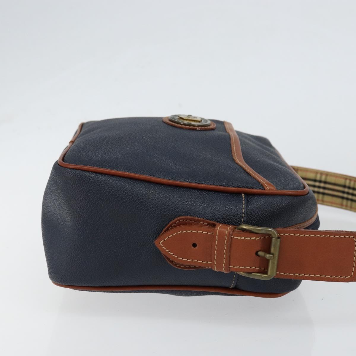 Burberrys Shoulder Bag Leather PVC Navy Gold Auth 154415