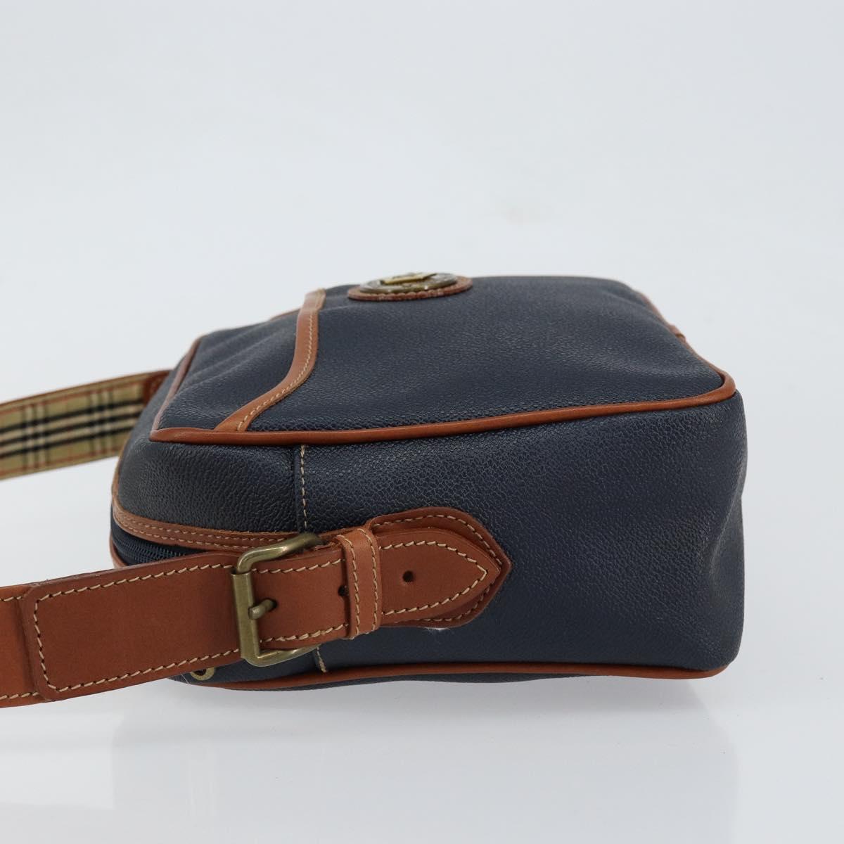 Burberrys Shoulder Bag Leather PVC Navy Gold Auth 154415