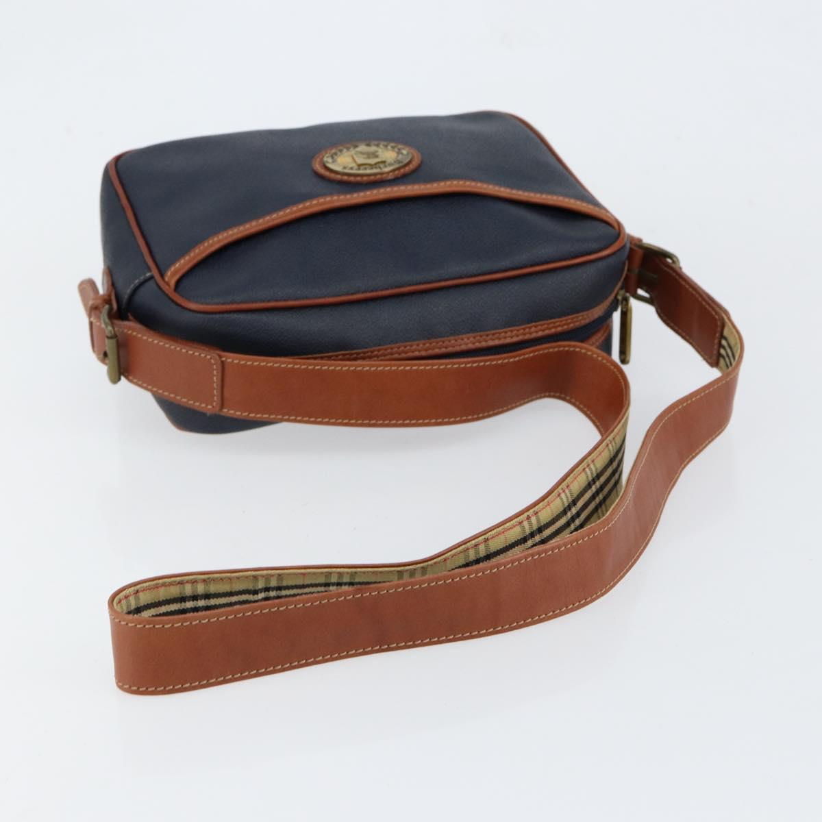 Burberrys Shoulder Bag Leather PVC Navy Gold Auth 154415