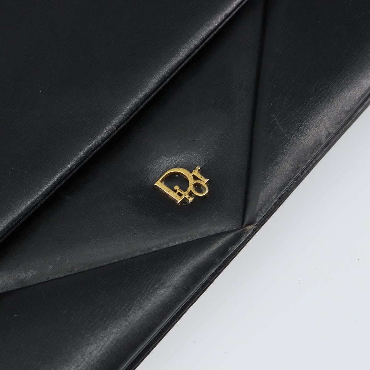 Christian Dior Shoulder Bag Leather Black gold Auth 154416