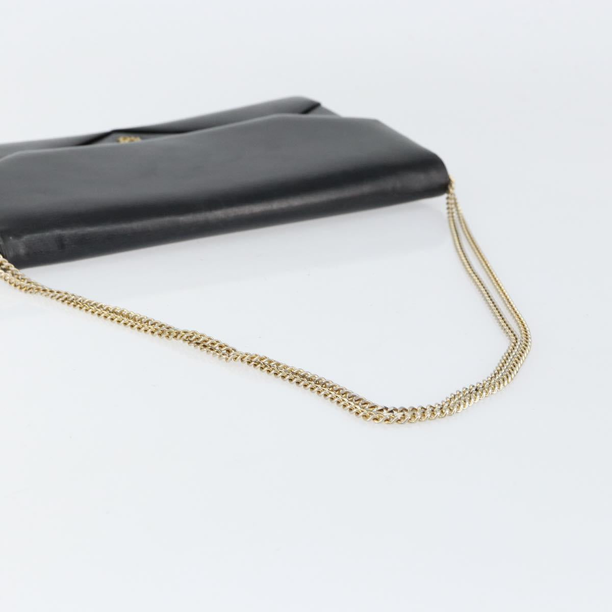 Christian Dior Shoulder Bag Leather Black gold Auth 154416