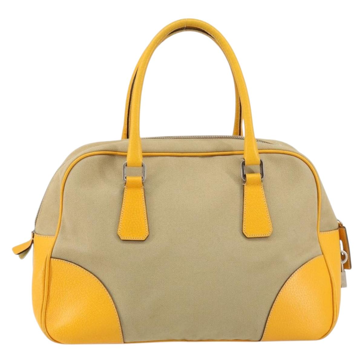 PRADA Hand Bag Canvas Beige Gold Auth 154417