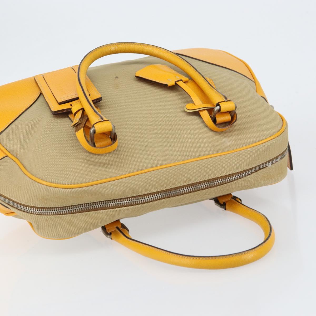 PRADA Hand Bag Canvas Beige Gold Auth 154417