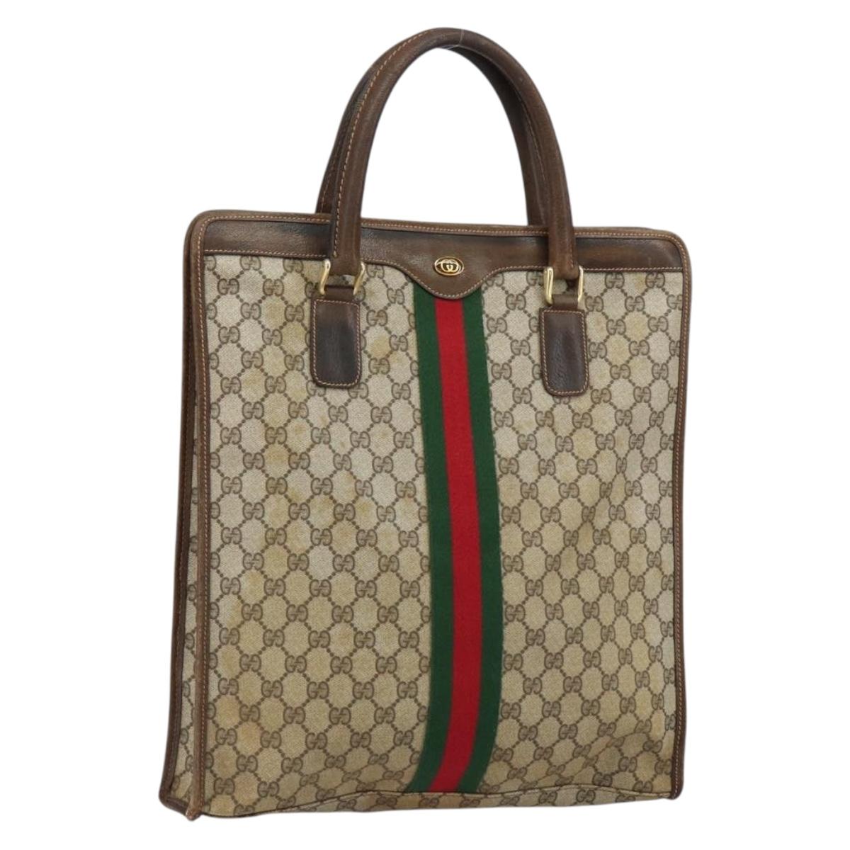 GUCCI GG Supreme Web Sherry Line Tote Bag PVC Beige Gold 010 378 Auth 154418